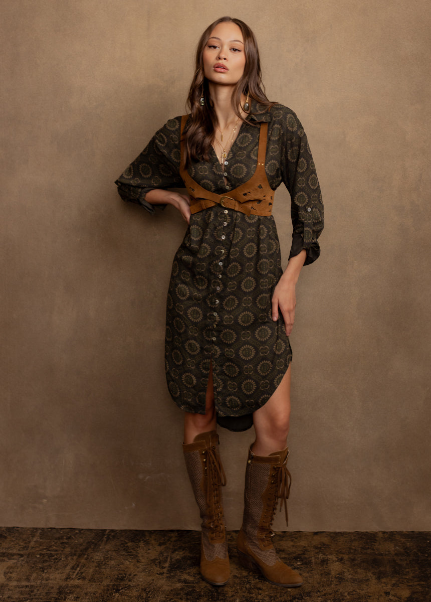 Janine Shirt Dress in Oregano Medallion Print
