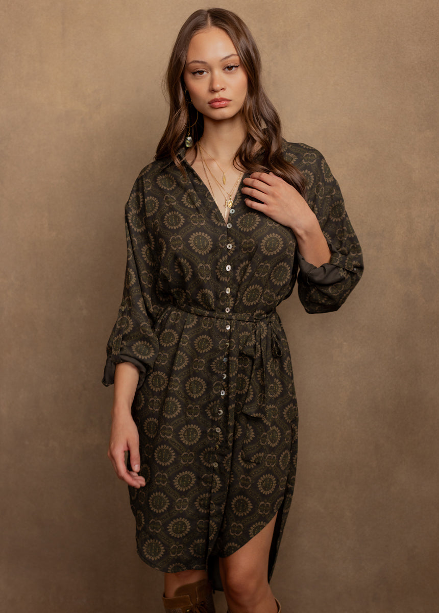 Janine Shirt Dress in Oregano Medallion Print