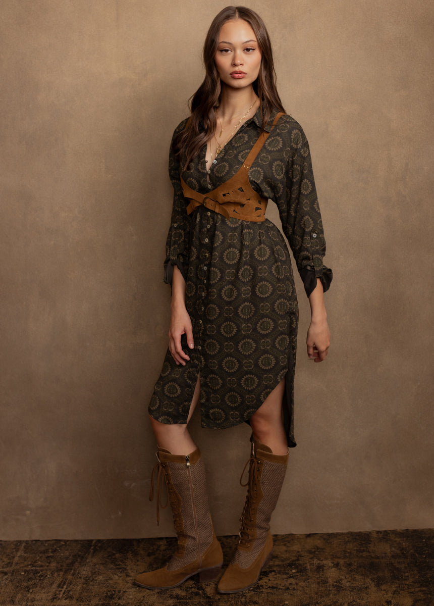 Janine Shirt Dress in Oregano Medallion Print