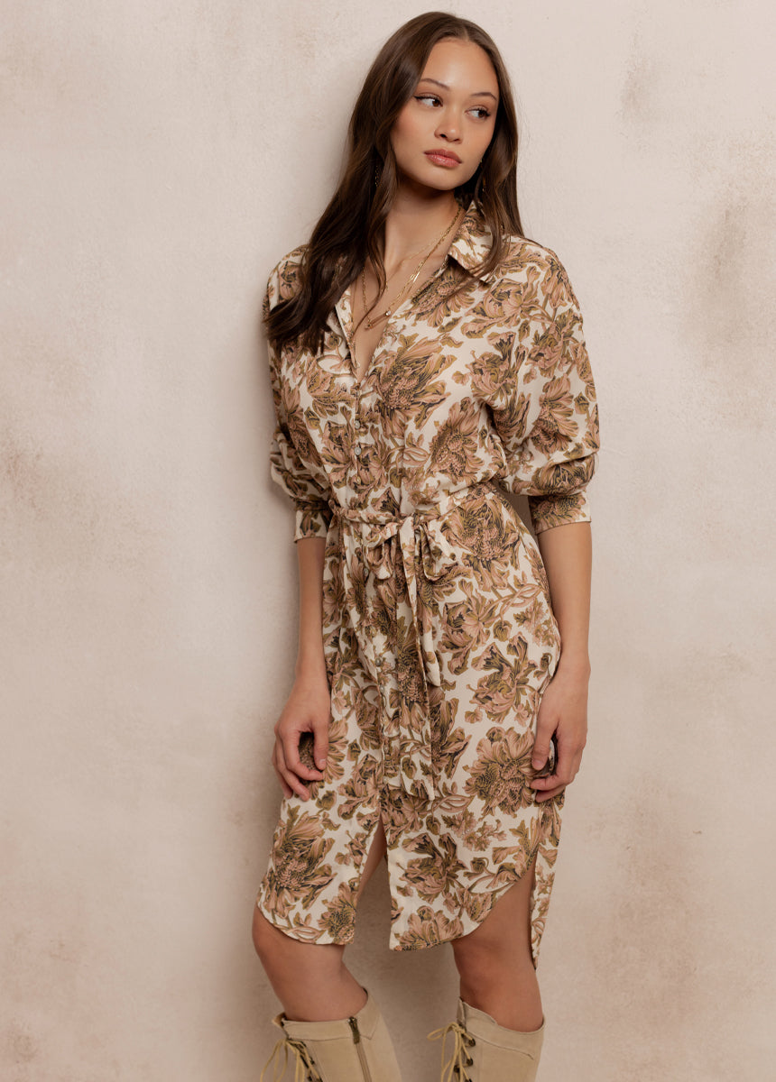 Janine Shirt Dress in Ecru Floral Print
