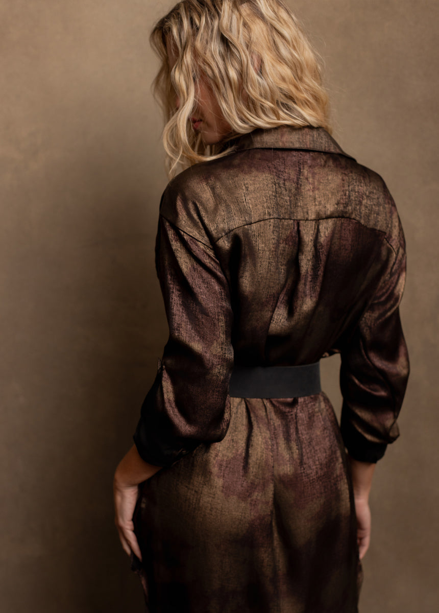 bronze shirt dress BLANCA maxi shirt dress in bronze unlined
