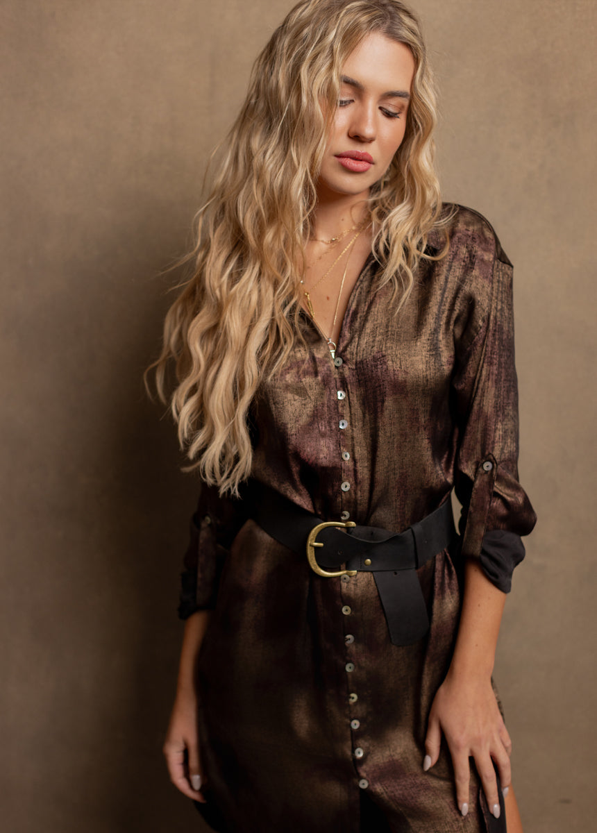 Janine Shirt Dress in Bronze Brown