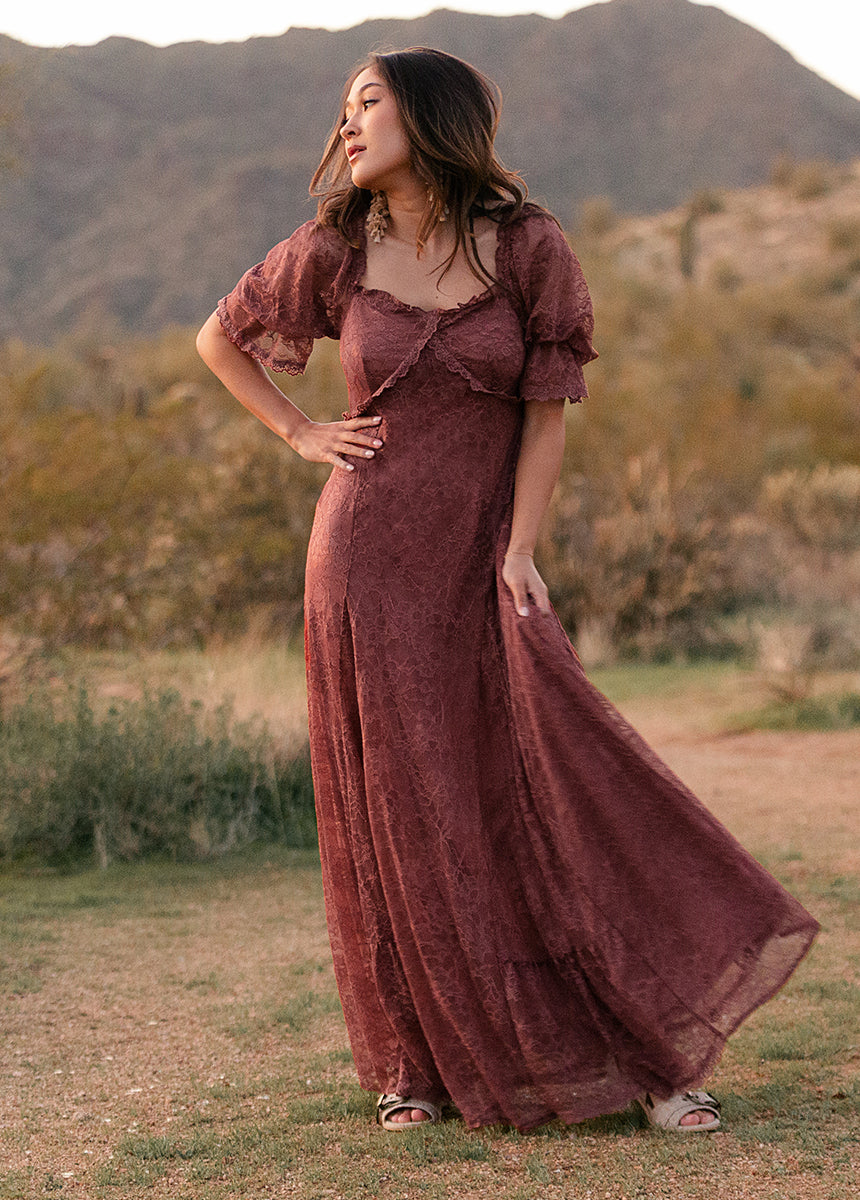 mahogany brown dress Joyfolie Women's Sirena Dress in Mahogany Floral, Extra Extra Large