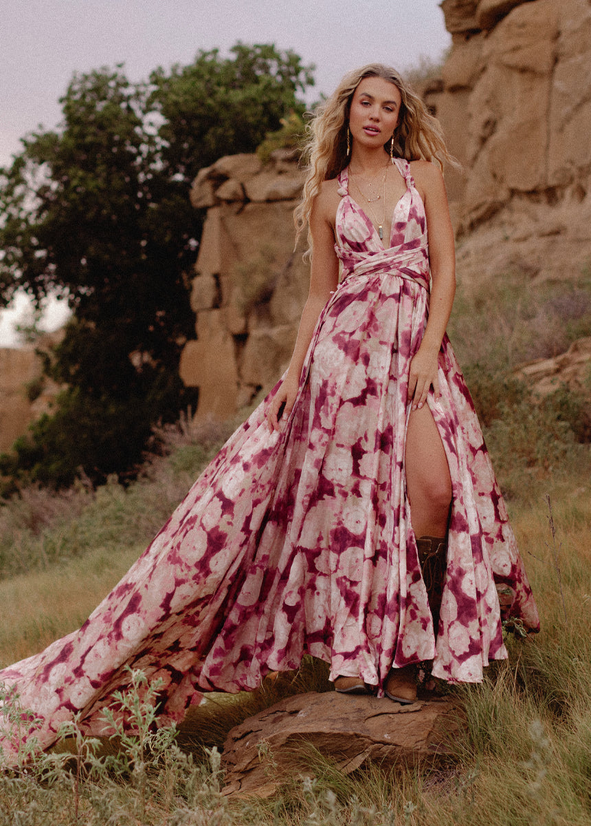 Joyfolie Women's June Impact Maxi Boho Dress in Warm Watercolor, Extra Small/S Joyfolie Women's June Impact Maxi Boho Dress in Warm Watercolor, Extra Small/S