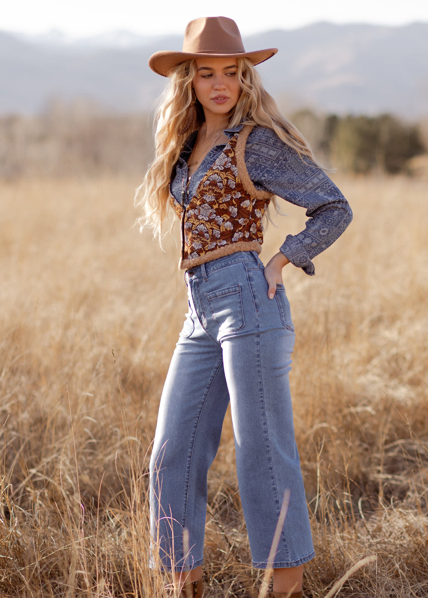 Justina Vest in Brown Multi