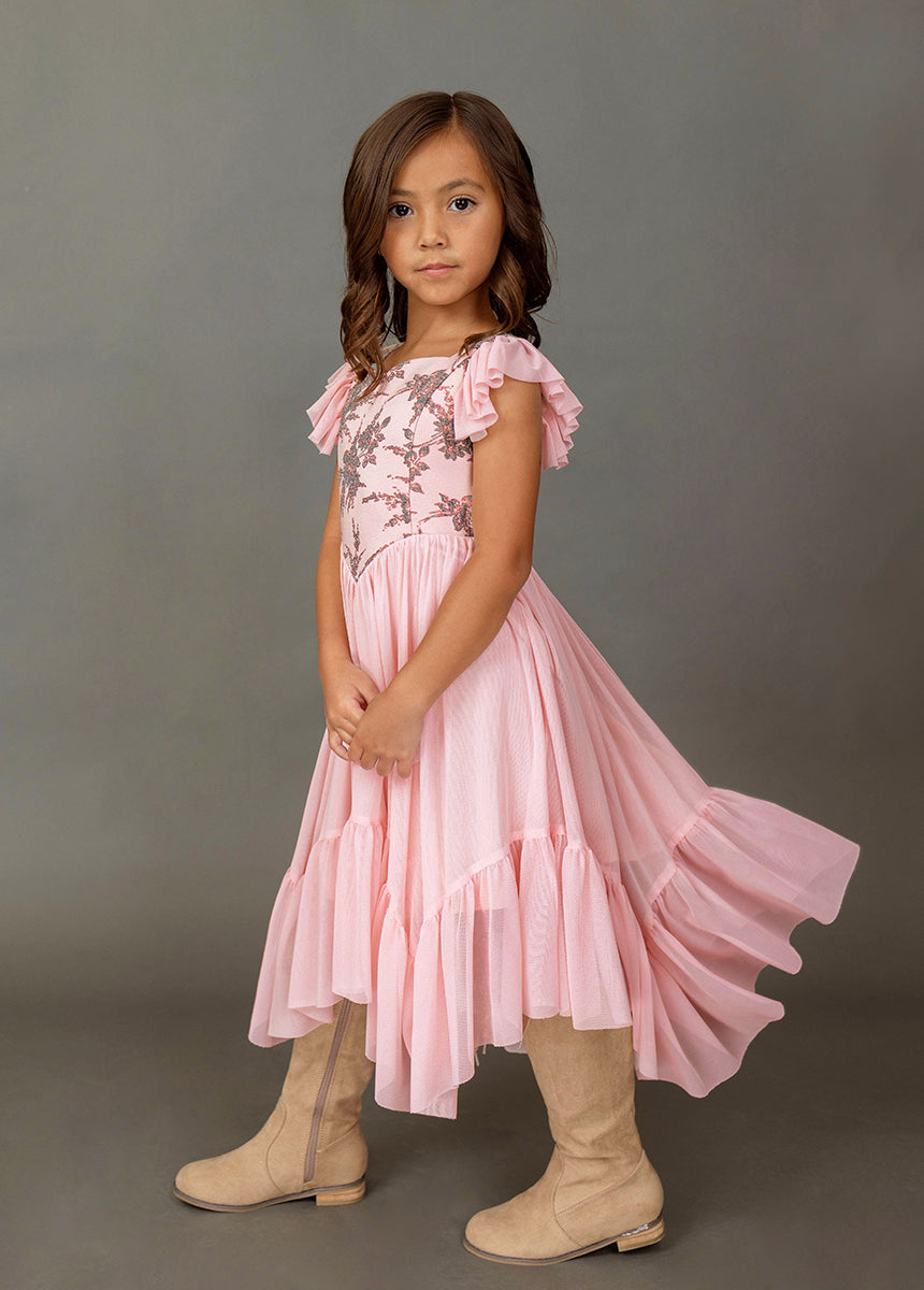 Kehlani Dress in Pink Floral Brocade