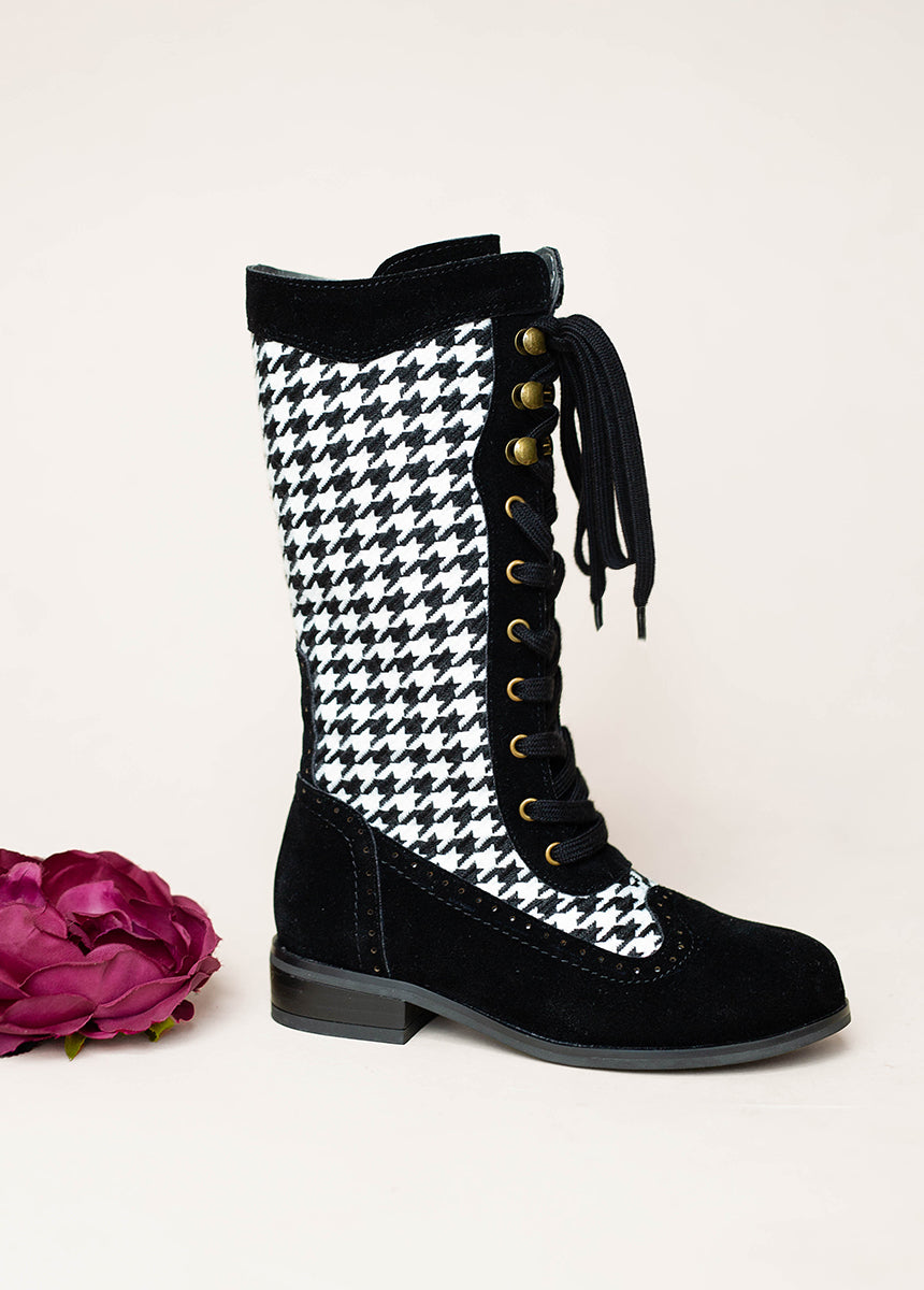 Ankle Bootie Houndstooth Boots Womens Houndstooth Bootie Black