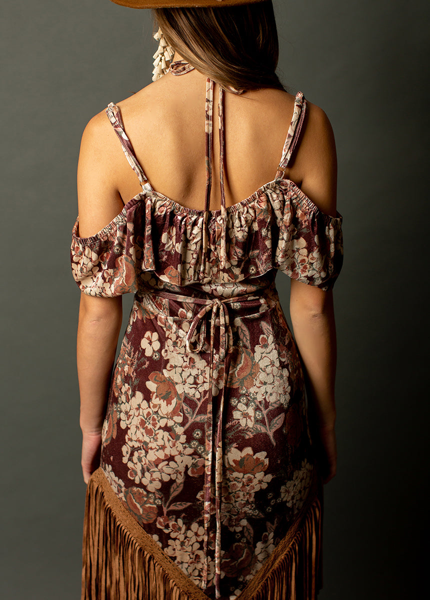 burgundy fringe dress Coast Women's Muse High Neck Cape Detail Crepe Fringe Maxi Dress in Burgundy | Size: 6