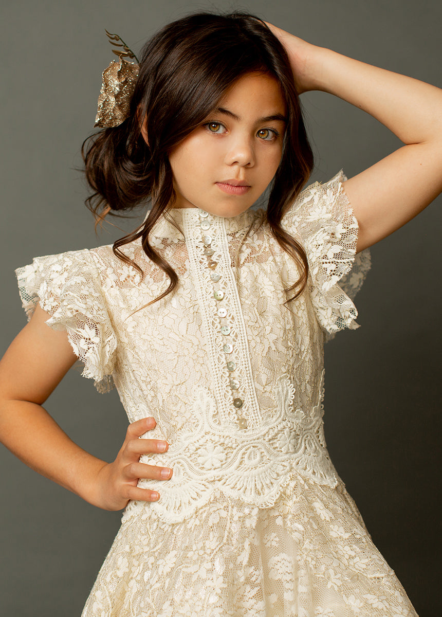 Kristy Petticoat Dress in Cream Metallic