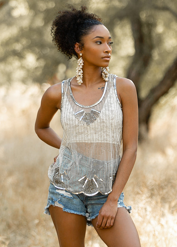 Laken Beaded Top in Champagne - Joyfolie