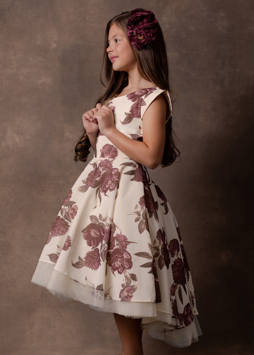 Lezah Petticoat Dress in Large Cream Floral