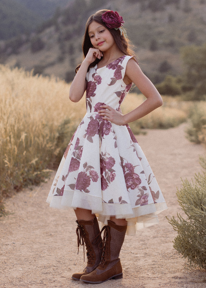 Lezah Petticoat Dress in Large Cream Floral