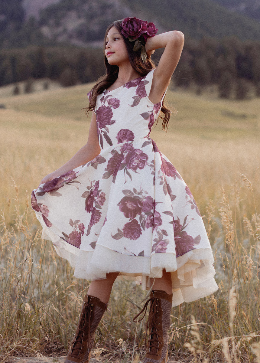 Lezah Petticoat Dress in Large Cream Floral