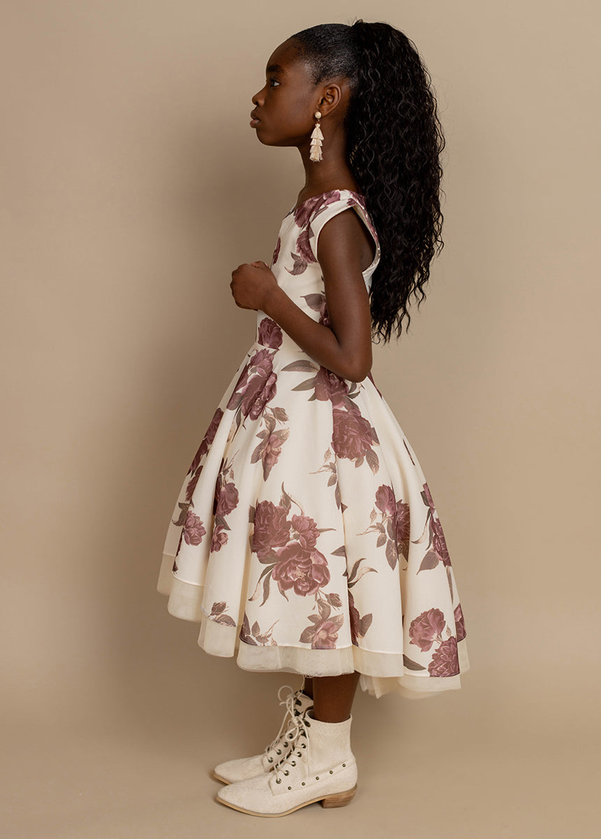 Joyfolie Girls Lezah Petticoat Maxi Boho Dress in Large Cream Floral, Size 4 Joyfolie Girls Lezah Petticoat Maxi Boho Dress in Large Cream Floral, Size 4