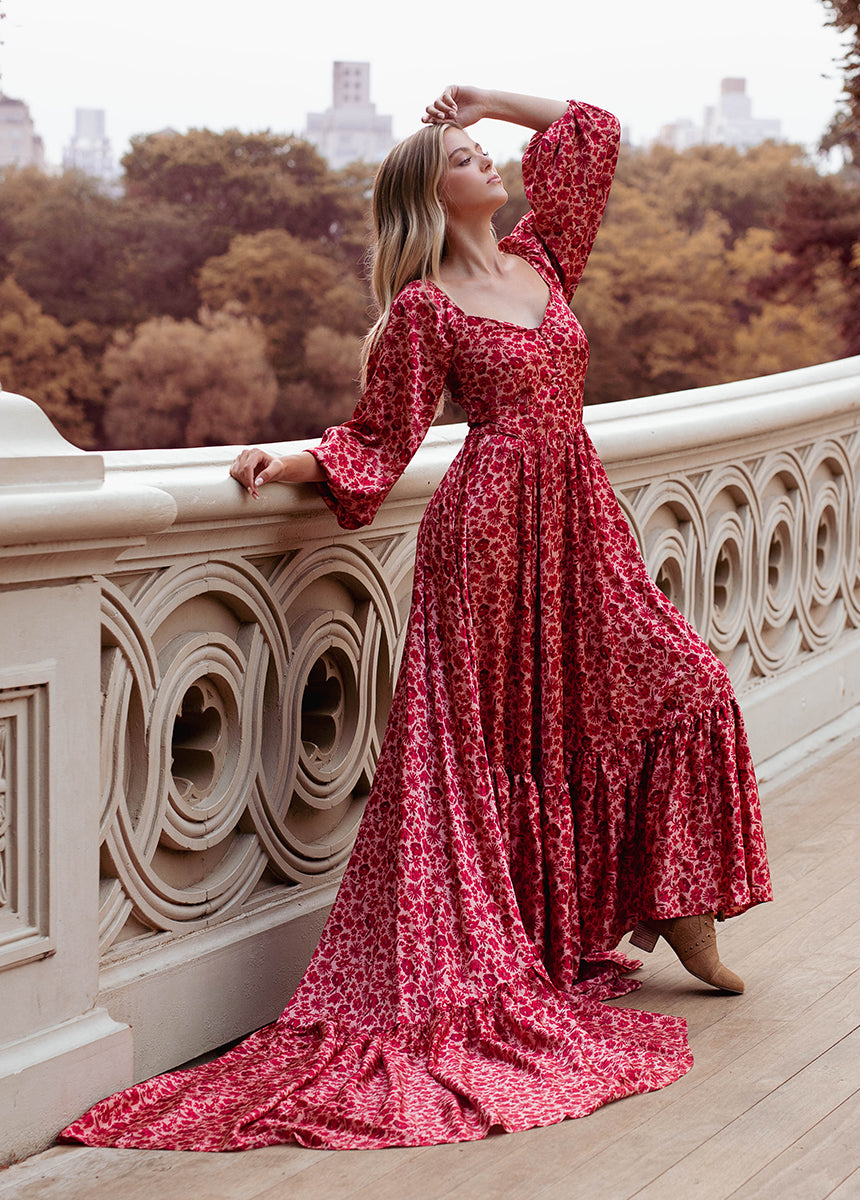 Joyfolie Women's Lorna Impact Maxi Boho Dress in Red Floral, Extra Large Joyfolie Women's Lorna Impact Maxi Boho Dress in Red Floral, Extra Large