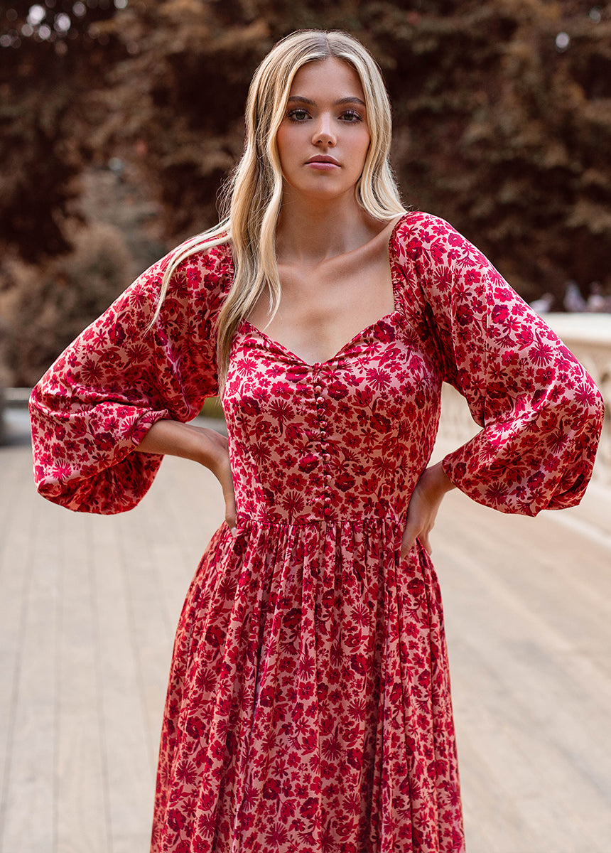 Joyfolie Women's Lorna Impact Maxi Boho Dress in Red Floral, Extra Large Joyfolie Women's Lorna Impact Maxi Boho Dress in Red Floral, Extra Large