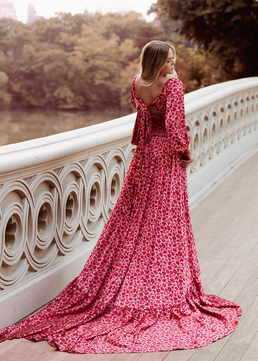 Joyfolie Women's Lorna Impact Maxi Boho Dress in Red Floral, Extra Large Joyfolie Women's Lorna Impact Maxi Boho Dress in Red Floral, Extra Large