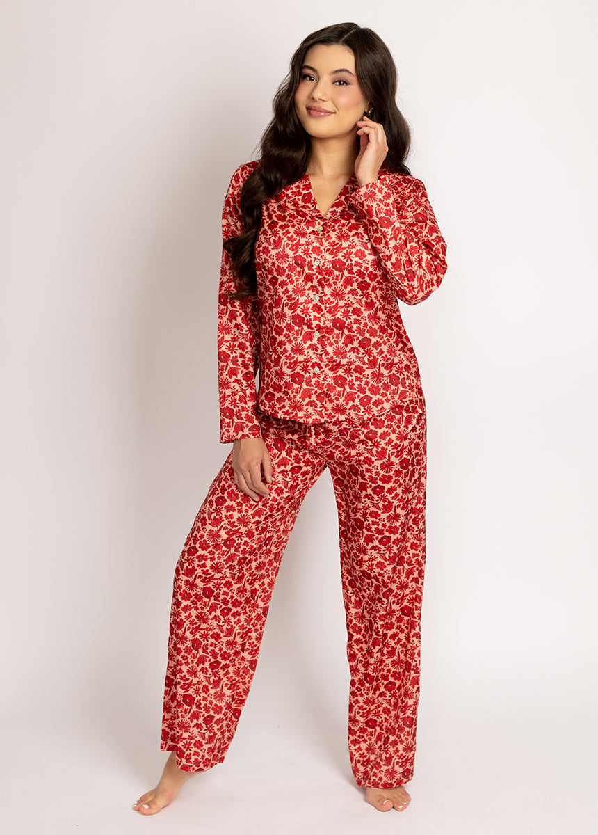 Pajama Set Luxury Pj Lyana PJ Set In Red Floral Joyfolie