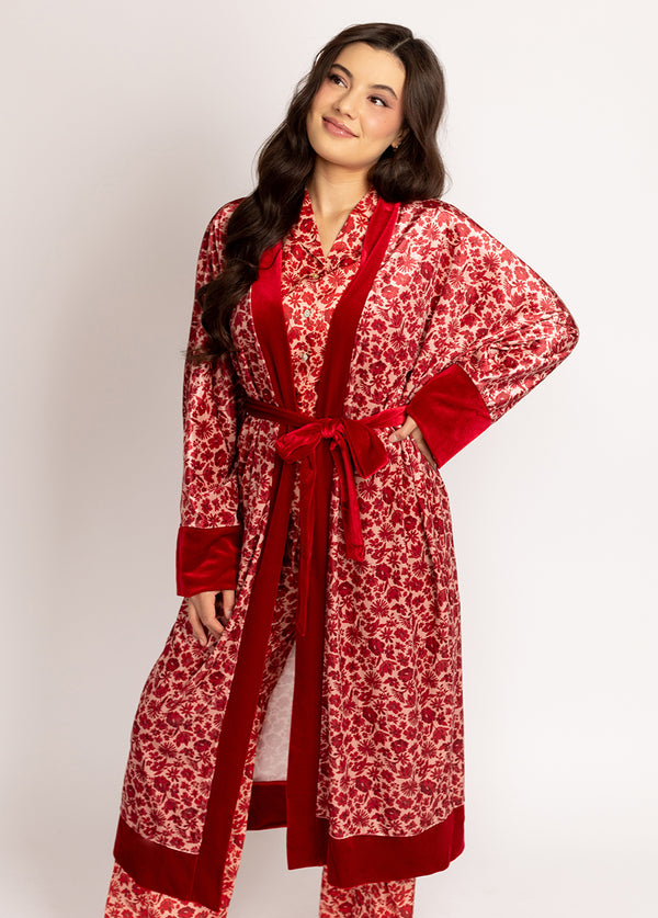 Soma Ribbed Robe Red Kamila Robe in Red Floral - Joyfolie