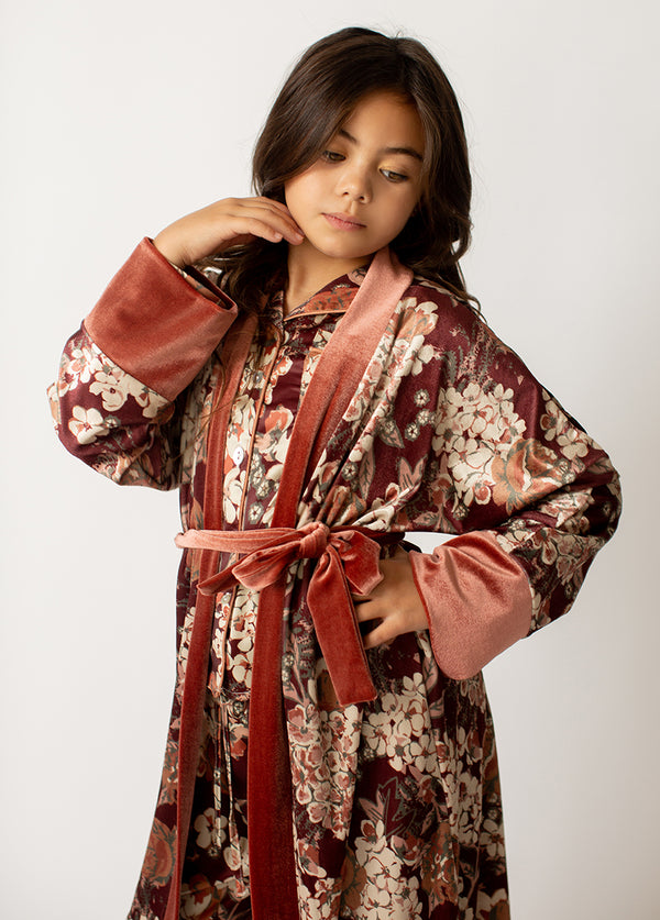 Currant Bamboo Robe Kamie Robe in Currant Floral - Joyfolie