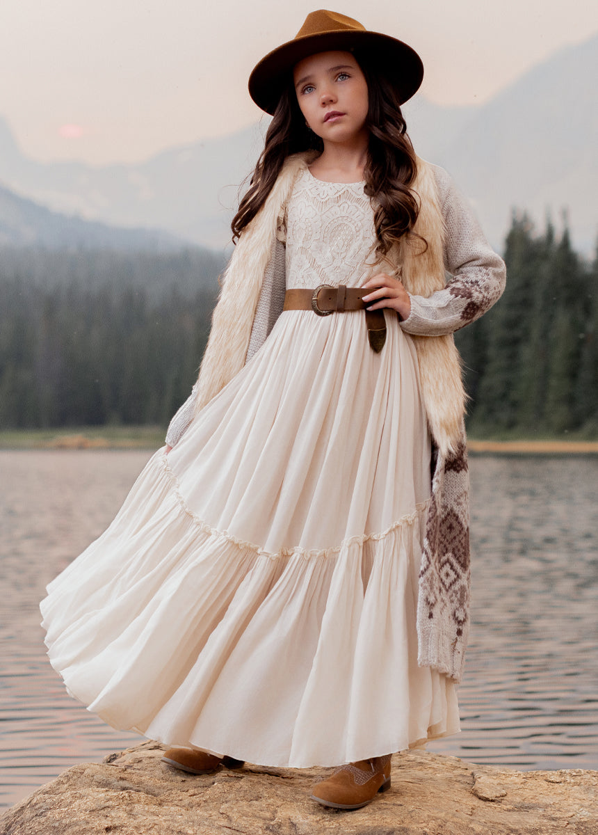 cream boho maxi dress Sahara Tiered Linen - Sun Dress this flowy maxi dress features intricate crochet lace detailing across the bodice and hem Boho Inexpensive Maxi Dresses Plus