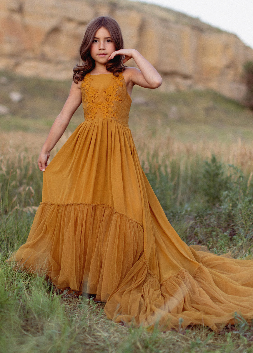 Joyfolie GirlsMaia Impact Maxi Dress in Tarnished Gold, Size 7