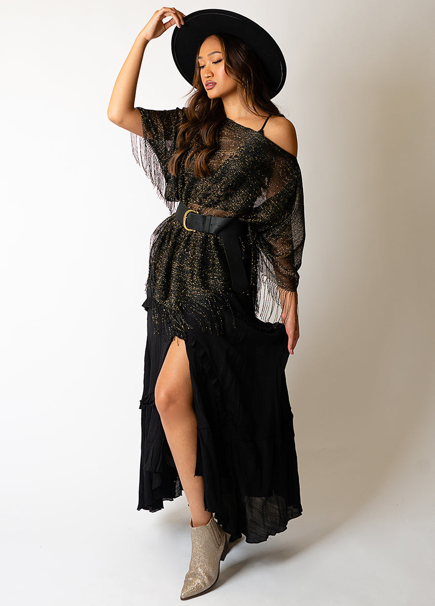 Danica Poncho in Metallic Black