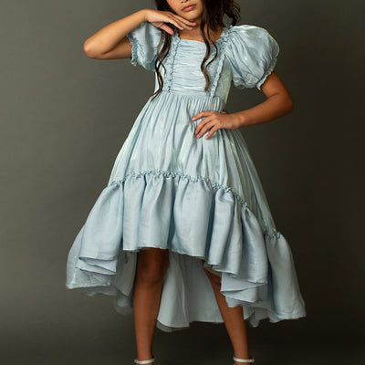 Mathilda Petticoat Dress in Powder Blue Iridescent