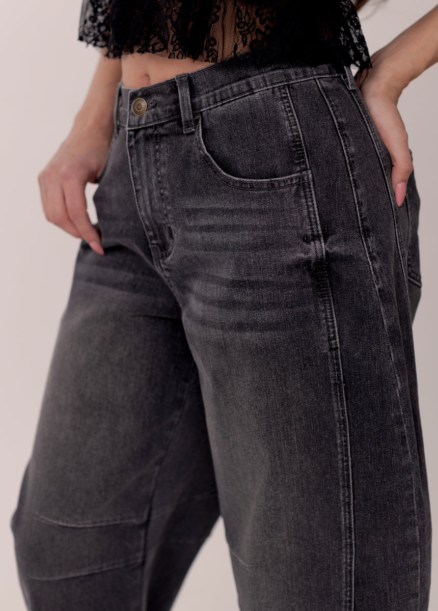 Miraya Barrel Jean in Washed Black