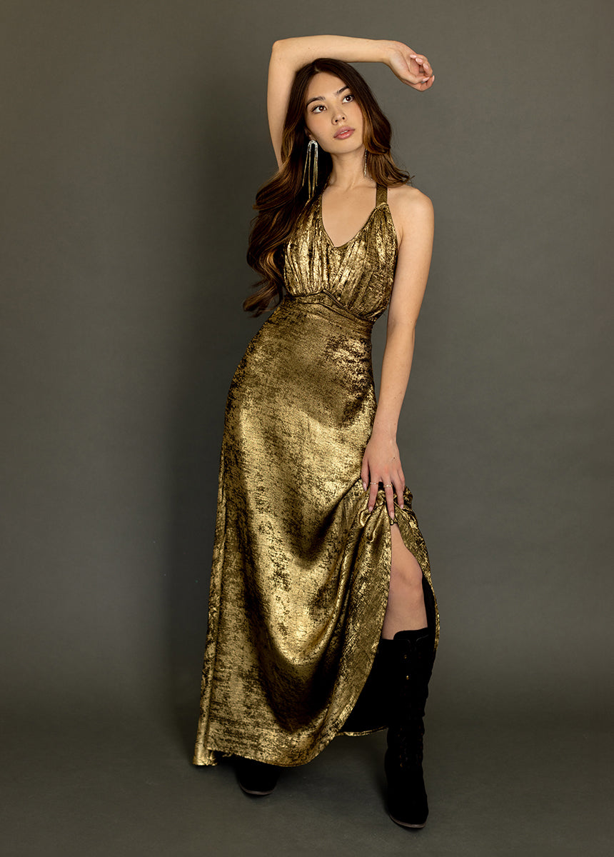 boohoo metallic dress Metallic Foil Maxi Dress
