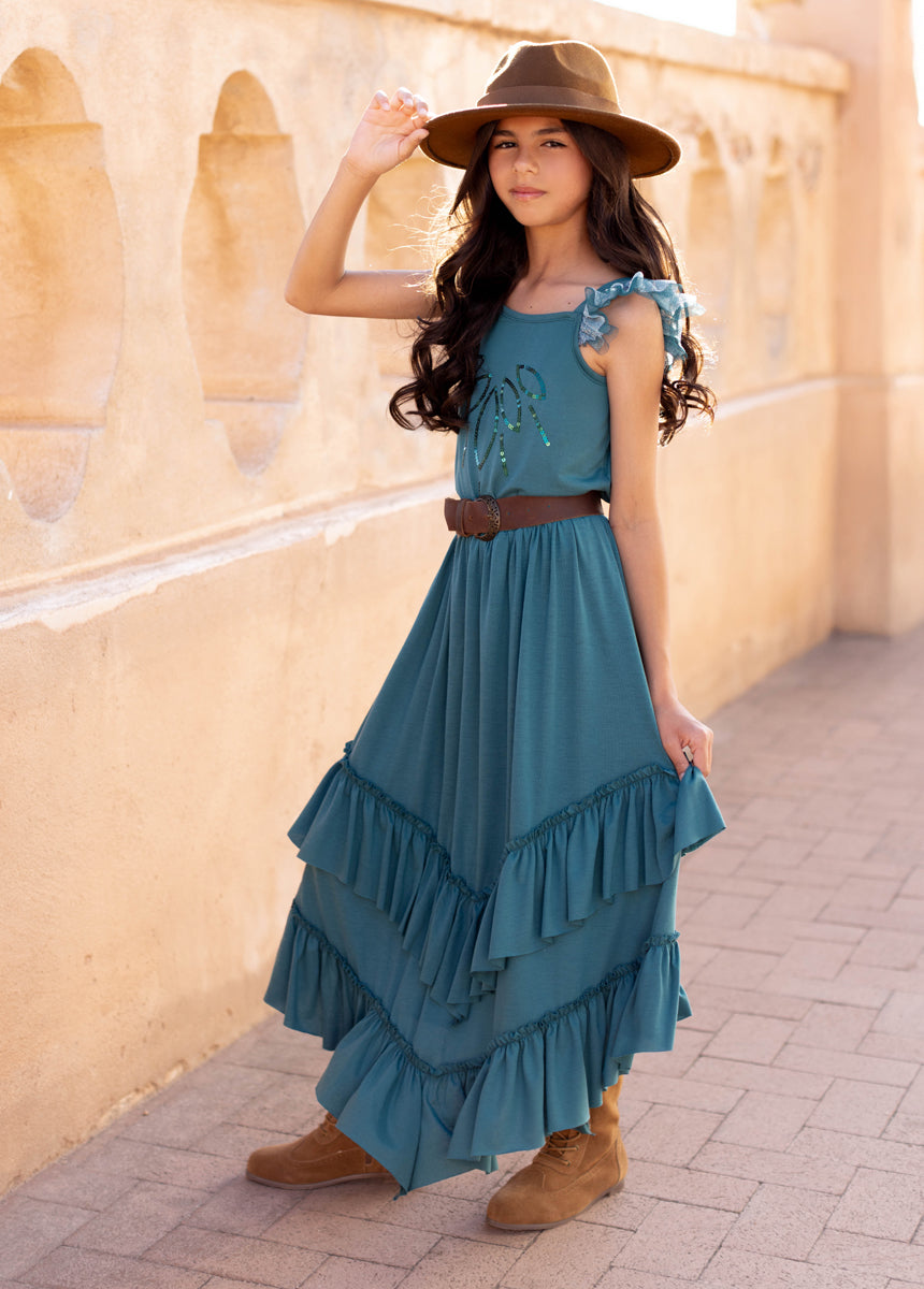 teal dress brown boots Torey Beerman | It's no secret I'm a huge fan of western boots + this new teal pair from @tecovas is the perfect addition to my Fall wardrobe Click the