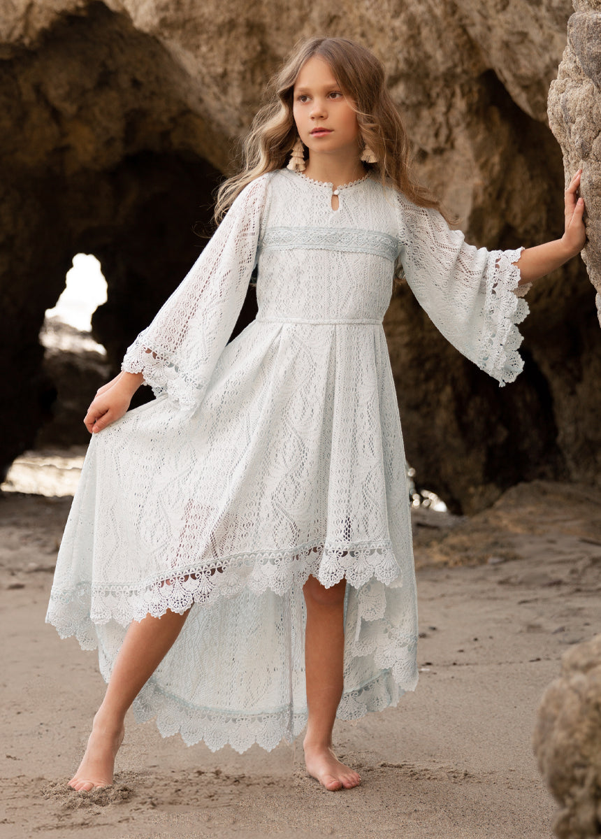 lace whisper dress Whisper to Me Sheer Floral Lace Pleated Maxi Dress Cream / M