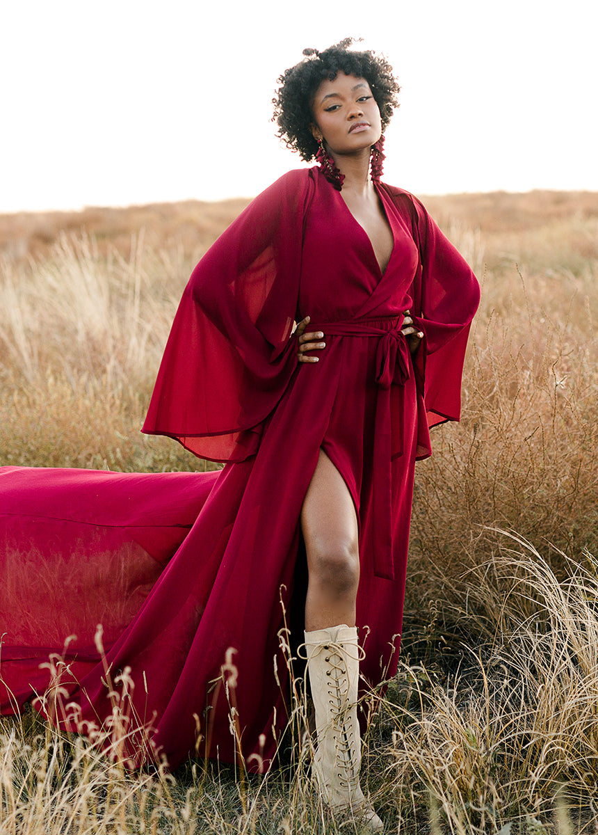 burgundy dress nearby Glamorous Disposition Burgundy Ruched Maxi Dress