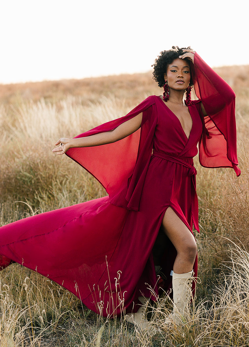 Joyfolie Women's Nerina Dress in Burgundy, Extra Extra Small