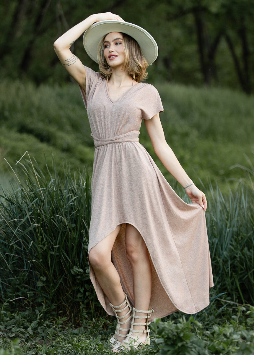 Joyfolie Women's Novalie Maxi Boho Dress in Heather Desert Shell, Small Joyfolie Women's Novalie Maxi Boho Dress in Heather Desert Shell, Small
