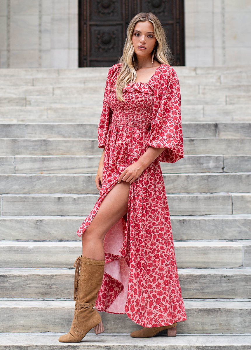 Joyfolie Women's Odette Maxi Boho Dress in Red Floral, Extra Large Joyfolie Women's Odette Maxi Boho Dress in Red Floral, Extra Large