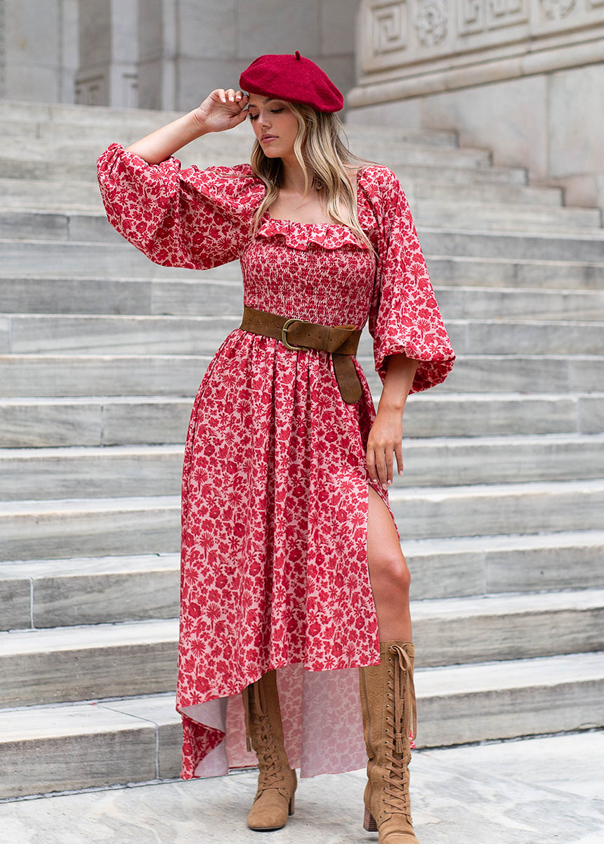Joyfolie Women's Odette Maxi Boho Dress in Red Floral, Extra Large Joyfolie Women's Odette Maxi Boho Dress in Red Floral, Extra Large