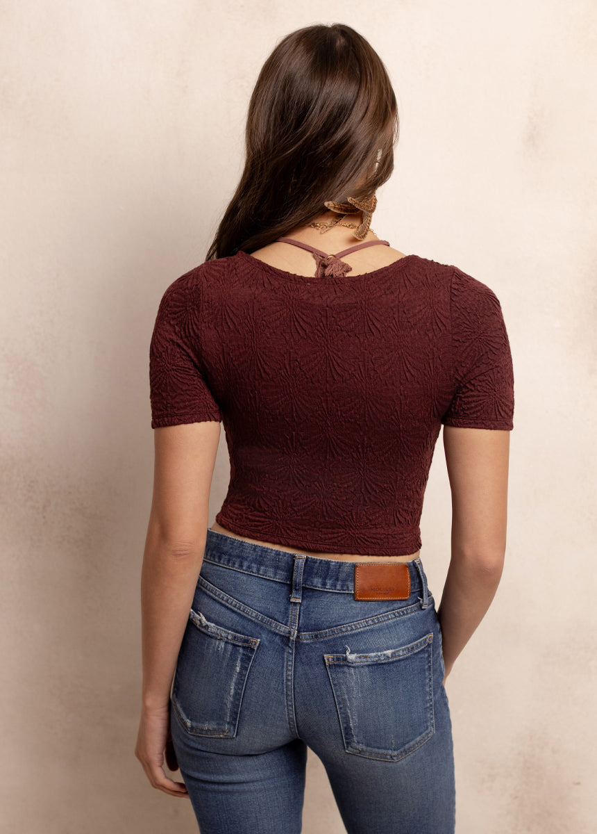 Orra Henley Top in Burgundy