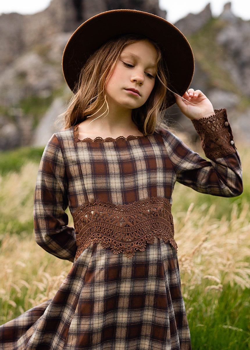 Joyfolie Girls Rosi Boho Dress in Cinnamon Tartan | Boho Plaid Maxi Boho Dress| Joyfolie, Size 6 Joyfolie Girls Rosi Boho Dress in Cinnamon Tartan | Boho Plaid Maxi Boho Dress| Joyfolie, Size 6