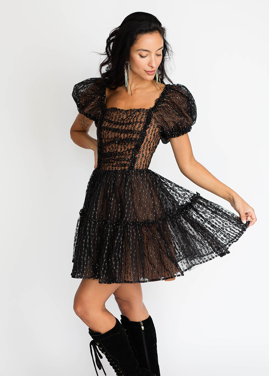 Perla Dress in Black Gold - Joyfolie Perla Dress in Black Gold - Joyfolie