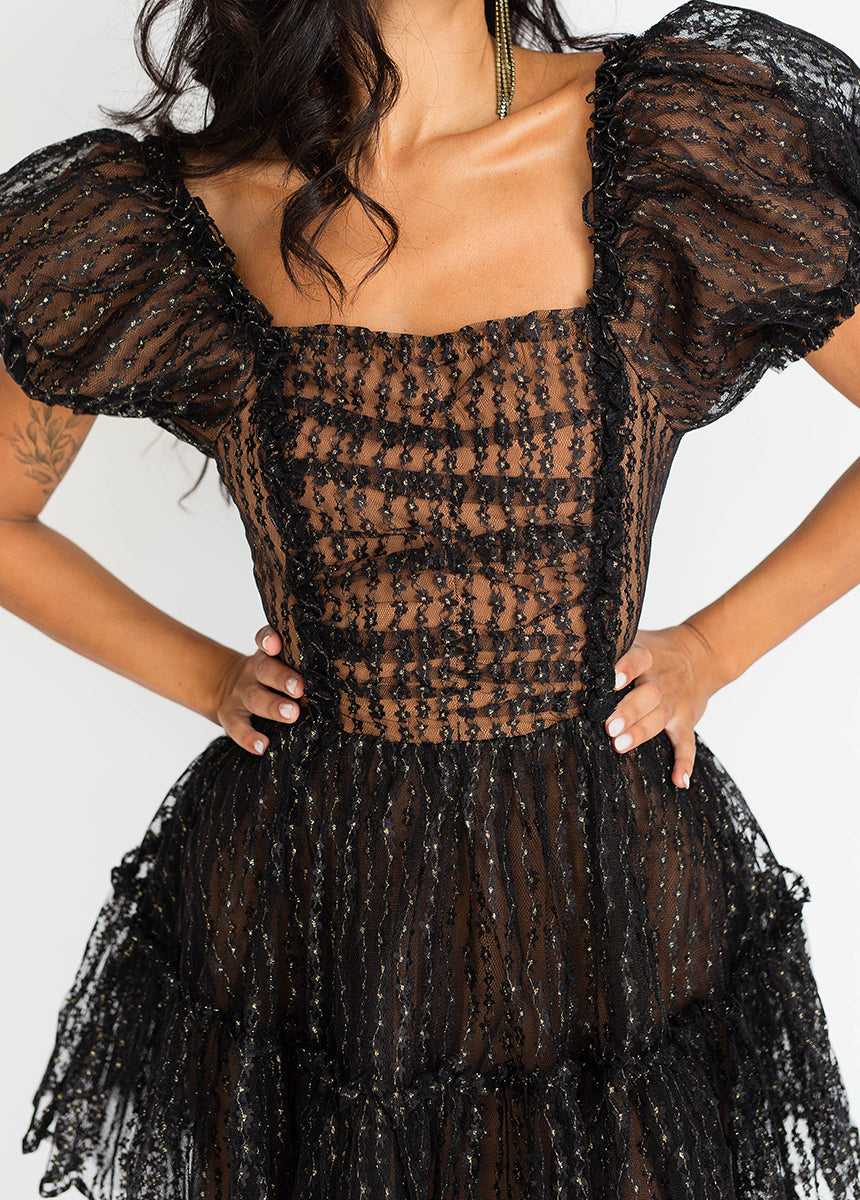 Perla Dress in Black Gold - Joyfolie Perla Dress in Black Gold - Joyfolie