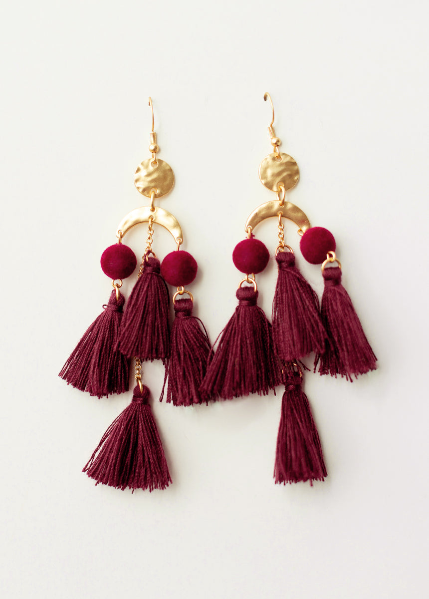 Pomlara Earrings in Burgundy Pomlara Earrings in Burgundy