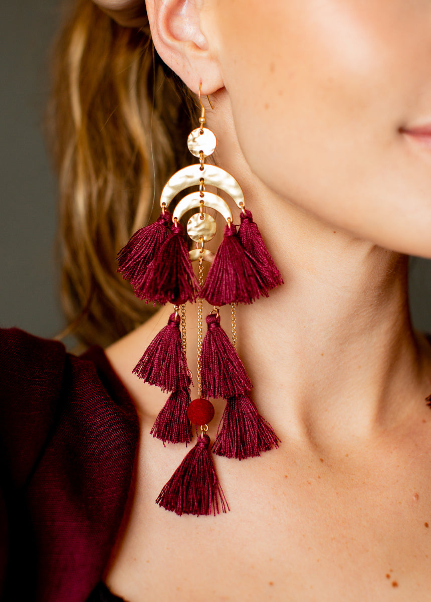 92.5 Sterling Silver Tassel Earrings With Red and Blue Beads