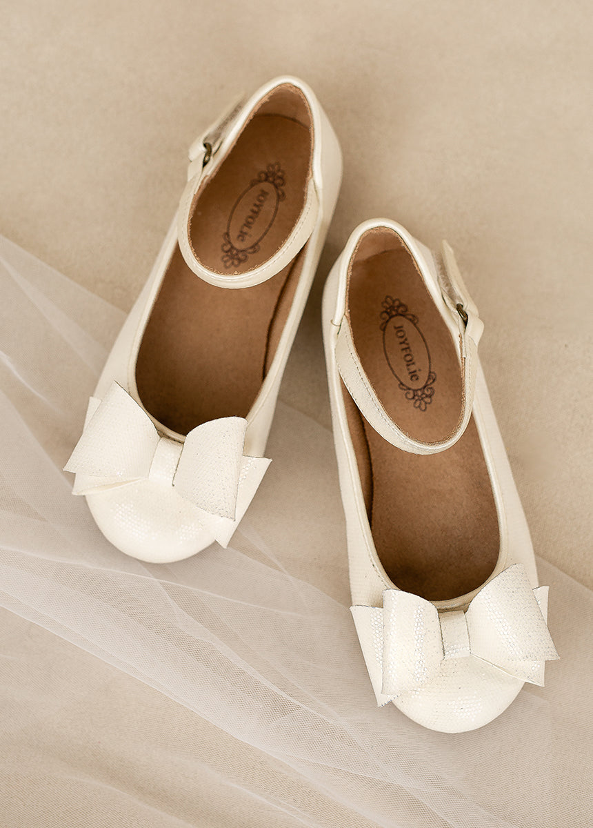 Joyfolie GirlsMiriam Flat in Cream | Flower Girl Shoes | Bow Flats