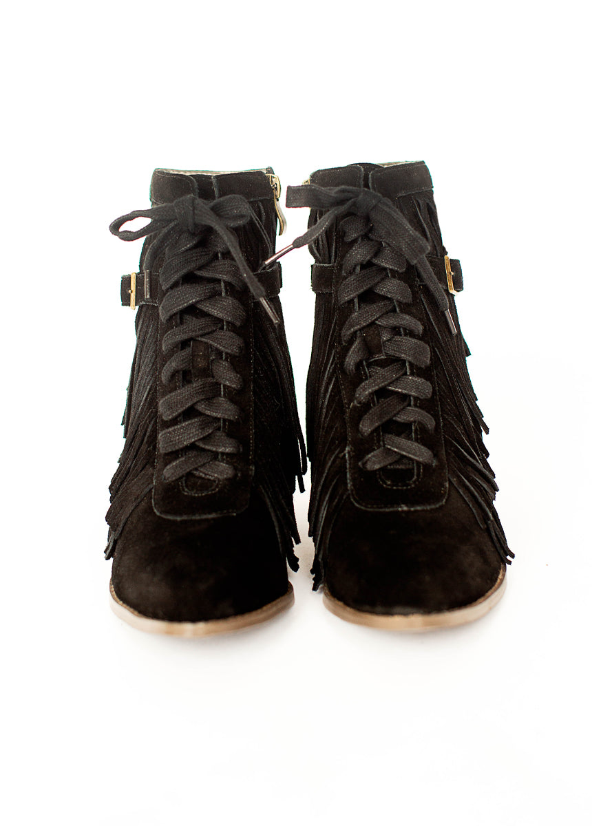 Nika Leather Fringe Boot in Black