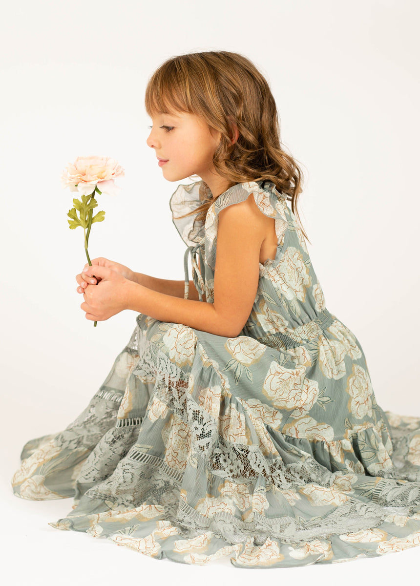 Joyfolie Girls Shira Maxi Boho Dress in Neutral Green, Size 4 Joyfolie Girls Shira Maxi Boho Dress in Neutral Green, Size 4