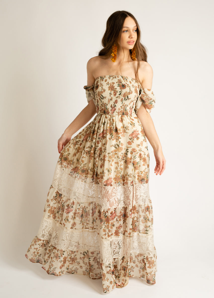 Sirena Dress in Sand Floral