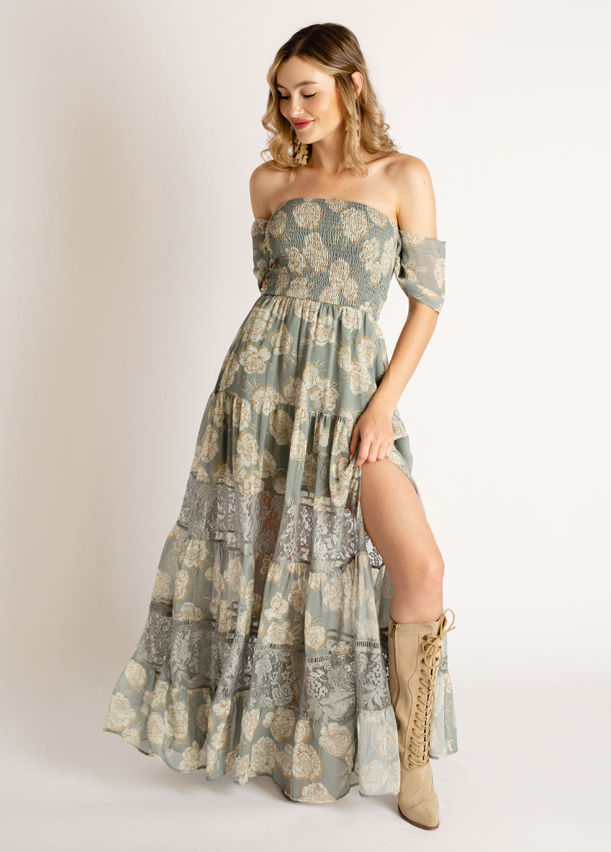 Sirena Dress in Neutral Green Floral