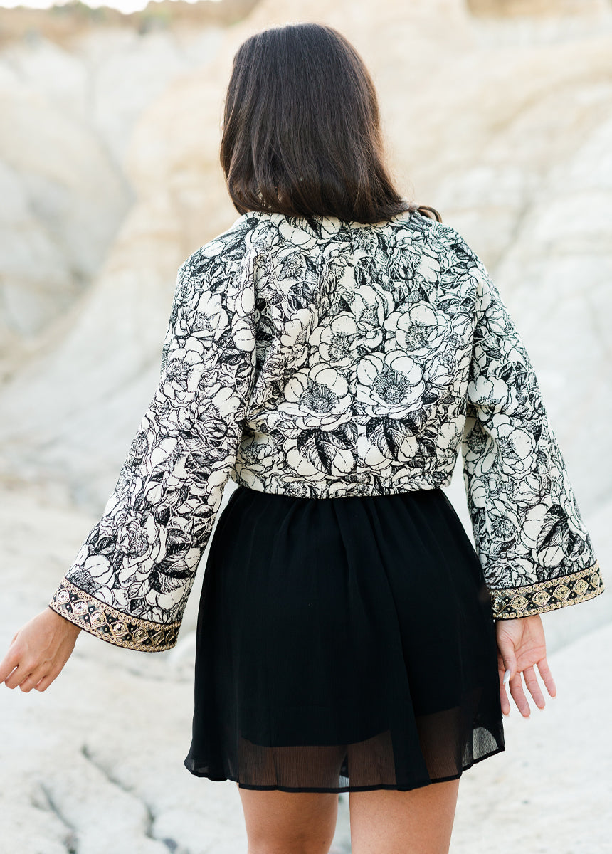 Clove Cardi in Neutral Brocade