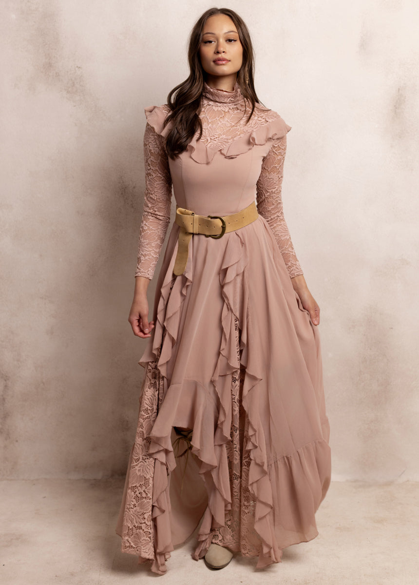 Joyfolie Women's Sveta Maxi Maxi Dress in Nude Pink, Extra Extra Small
